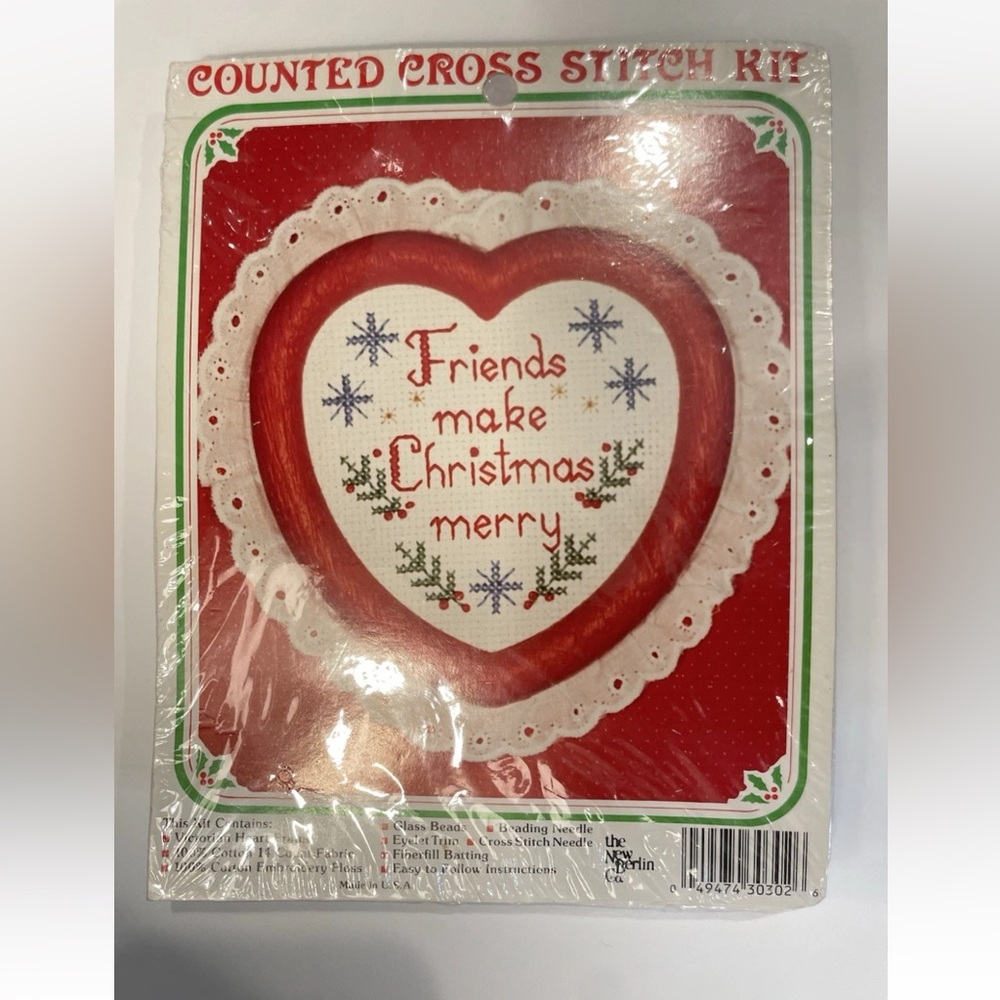 NEW vintage cross stitch kit Friends Make Christmas‎ Merry heart craft gift XMAS